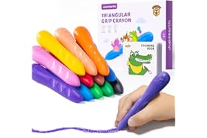 JUPITEARTH 12 Colors Crayons for Kids Ages 4-8 with Coloring Book & Bonus Stickers, Non-Toxic & Washable Triangle Crayons for Toddlers 1-3, Fat Brain Toys for Art Supplies and Ideal Gifts for Kids