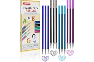 DEALKITS 12 Stück Radierbare Ersatzminen, Kompatibel mit Legami - [ 3x Blau + 3x Schwarz + 3x Türkis + 3x Violett] - 0,7mm Thermoempfindliche Radiertinte Nachfüllminen Tintenroller für Kreatives Schreiben