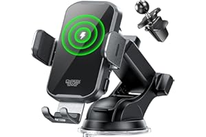 CHGeek Car Phone Holder Wireless Charger, Wireless Car Charger with 15W Fast Charging Auto Clamping for Car Dashboard Windshield Air Vent, Phone Car Holder for iPhone, Samsung Galaxy, Black