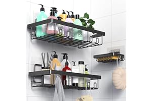 IMURZ Shower Caddy, Bathroom Storage Accessory Shelf Organiser No Drilling, Adhesive Shower Rack with Soap Razor Holder, 3 Pack
