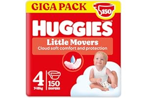 Huggies Pannolini Little Movers, Taglia 4 (7-18 Kg), Confezione da 150 pannolini, Formato Gigapack