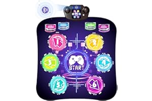 ROCKY&CHAO Tapis de danse pour enfants à partir de 3, 4, 5, 6, 7, 8, 9, 10, 11, 12 ans, avec 6 touches LED et Bluetooth, jouet, cadeau pour filles, garçons, anniversaire, Noël, fonctionne avec piles (sans piles)