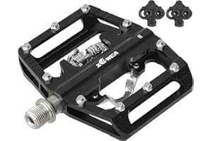 TACOBEY MTB Pedals SPD Flat Dual Platform, Compatible with Shimano SPD Clipless Bike Pedals, 3-Sealed Bearing Lightweight Nylon Fiber Bicycle Pedals for BMX Spin Exercise Peloton Trekking Bike - with Cleats
