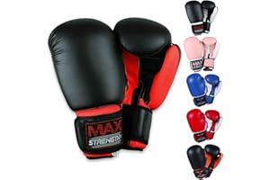 MAXSTRENGTH Max Strength Boxing Gloves with Maya Hide Leather For Training Sparring, MMA Muay Thai Kickboxing Punching Bag Mitts Workout Training & Fighting, Ventilated For Men and Women Adult