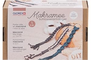 Glorex 5100900 - Zestaw rzemieślniczy Macramé do tworzenia 3 samodzielnie wykonanych breloków do kluczy