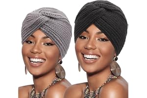 DRESHOW Gorro de Punto Turbante para Mujer Gorro de Lana Con Giro Cruzado Gorro Grueso Cálido para Invierno