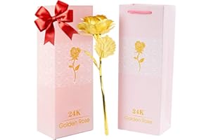 MEDCA 24-karatowa złota róża z luksusowym pudełkiem prezentowym - 25 cm złota róża metalowe pojedyncze róże i pomysł na prezenty walentynkowe dla kobiet, bliskich, mamy, żony, dziewczyny, babci, na Dzień