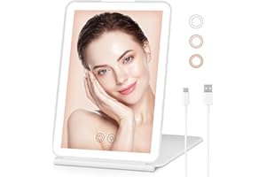 Cugybue Specchio Cosmetico Ricaricabile per Trucco,LED Specchio da Trucco da Viaggio con 72 luci a LED 3 Modalità Luce a Colori,Specchio da Viaggio Touch Screen Dimmerabile con Ricaricabile USB,White