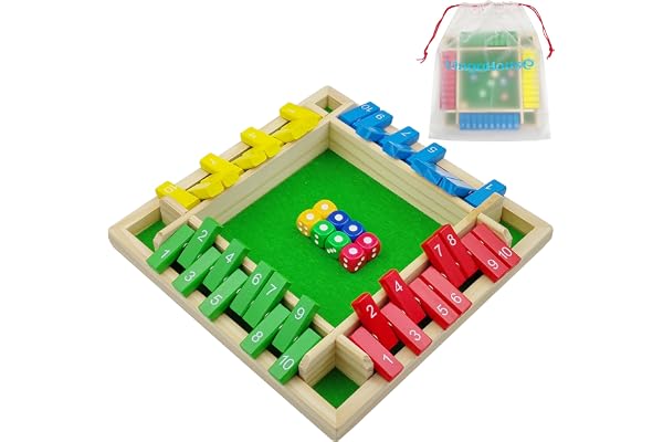 Shut The Box Jeu de Société en Bois, Classique-Jeu de Dés-Jeu de Rassemblement de la Famille Jouet de Voyage pour 2-4 Joueurs avec Sac de Stockage Formation en Logique Cadeau pour Enfants -Multicolore