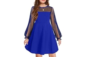 Arshiner Robe pour Fille Robe à Manches Longues Robe d'automne en Maille Une Ligne Robes de soirée décontractées avec Poches Robes pour Enfants de 6 à 13 Ans