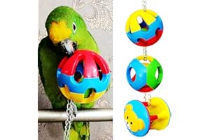Keersi 3pcs Balls Set with Bells Bird Chew Toy for Pet Parrot Budgie Parakeet Cockatiel Conure Lovebird Finch Canary Cockatoo African Grey Macaw Eclectus Amazon Cage