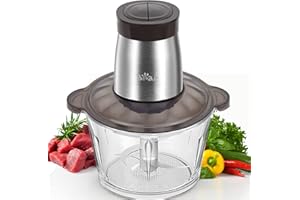 Bear 2L Hachoir Électrique Mini, Fonction Pulse D'Une Seule Main, 2600r/Min, 2 Vitesses, Hachoir Avec 4 Lames En Acier Inoxydable, Récipient En Verre Pour Viande, Aliments Pour Bébés, Légumes