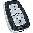 SHOPOFLUX TPU Leather Key Cover Compatible with Tata Nexon | Harrier | Safari | Altroz | Tigor | EV | Punch | Tiago EV Electric 4 Button Smart Key Only (Black Silver)
