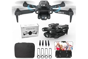 ‎LE-IDEA IDEA12 Drohne mit Einstellbarer Kamera 1080P mit Optische Flusspositionierung für Anfänger und Erwachsene, FPV RC Drone Quadcopter mit 360° Aktive Hindernisvermeidung, Doppelkameras, 2 Batterien