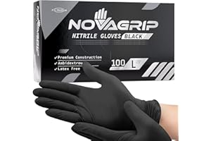 Novagrip JFA Medical Mechanic, Tattooist, Tattoo Disposable Powder Free Latex Free Black Nitrile Gloves - Box of 100 (Large)