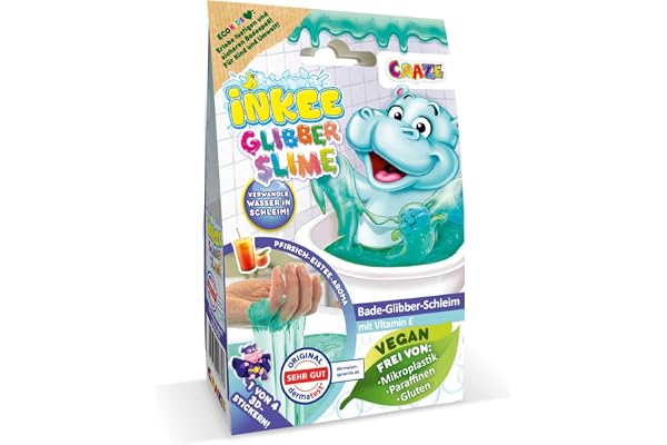 INKEE Poudre Slime Enfant pour Le Bain avec Vitamine E, Gluant Bleu-Vert à l'arôme de Pêche, 100g