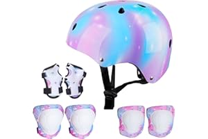 Basumee Kids Helmet and Pads Set Age 3-8 Years Kids Skateboard Helmet Knee Pads Elbow Pads Wrist Pads for Roller Scooter Cycling Skating