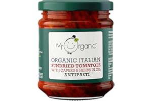 Mr Organic Sundried Tomato Antipasti - Authentic Mediterranean Flavours - Vegan-Friendly - Made with Organic Ingredients - Intense and Tangy Taste - Perfect for Antipasto Platters - 190g Jar