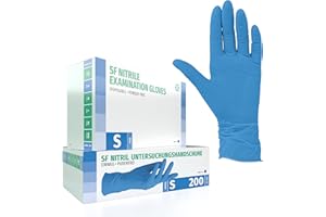 SF MEDICAL PRODUCTS GMBH SF Gants nitrile S bleus – 200 gants jetables, non poudrés, sans latex, résistants, pour la cuisine, l’usage médical, le ménage, la mécanique, le tatouage, la coiffure, l’usage alimentaire