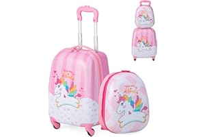 SOARS Juego de Maletas de Viaje Cabina para Niños, Juego Maletas de Viaje, 16" Maleta con Ruedas + 12" Mochila Infantil con Asa y Correas Ajustables, Individual Maleta Pequeña para Niños (Unicornio)