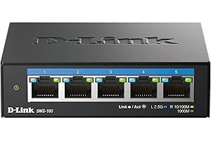 D-Link DMS-105 5-Port Multi-Gigabit Unmanaged Desktop Switch (5X 2,5G Ports, Lüfterlos, Kompakt, Metal Gehäuse, QoS, Plug and Play)