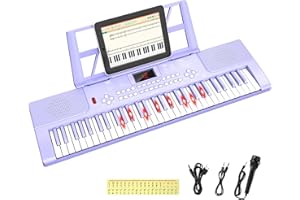 Shayson Piano électronique 61 Touches pour débutants avec Touches Lumineuses et Affichage LED, Double Haut-Parleur intégré, Modes d'apprentissage, pupitre (Violet)