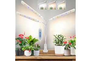 KULLSINSS Kullinss White Grow Lights for Indoor Plants, Clip On Plant Light with 6/12/16H Timer, 3 Color Modes, 5 Brightness,171 LEDs Full Spectrum Grow Light with DC Plug, Ideal for Bonsai, Herbs, Seedlings