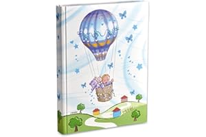 MARELI Álbum de fotos de nacimiento cm 21x28 con bolsillos contiene 200 fotos cm 13x18, globo aerostático azul