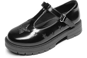 DREAM PAIRS Girls Black T-bar School Shoes Durable Walking Daily Casual Flat Shoes