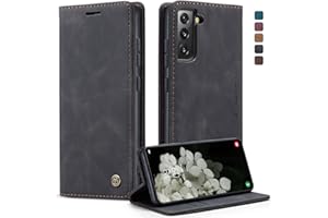 CaseMe Funda para Samsung Galaxy S22 5G Carcasa PU Cuero Flip Magnético Protección Fundas Móvil de Tapa Libro para Samsung Galaxy S22 5G (6.1 Pulgadas) - Negro