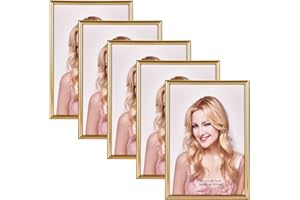 Alishomtll Złote ramki na zdjęcia, zestaw 5 sztuk, 15 x 20 cm, ramki na zdjęcia ze szkłem akrylowym HD do zawieszenia/postawienia, galeria zdjęć, zestaw ramek z tworzywa sztucznego, do wielu zdjęć, złote