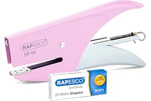 Rapesco 1377 SP-64 Pince-Agrafeuse et 1000 Agrafes de Type 21/4 mm, Capacité de 12 Feuilles, Rose Pastel