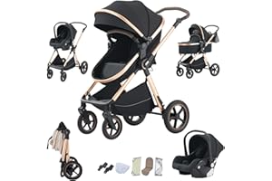Shineey Poussettes 3 en 1 Citadines Poussettes Combinées Poussette Tricycle Baby Walker Poussette Haute Paysage Poussettes Landau pour 0-36 Pliantes Trolley Bébé