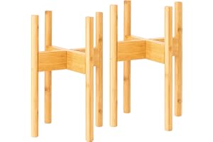 Rubberneck Plant Stand - 2X Soportes para Plantas Ajustable de Bambú - Uso Interno y Estreno - Beige