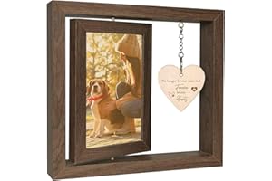 Tomtary Dog Memorial Photo Frame, 360°Rotating Memorial Picture Frame Wooden Heart Dog Gift, Loss of Dog Sympathy Gift for Dog Pet