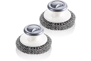 MAXQUU 2 estropajos de lana de acero, estropajo de acero inoxidable, cepillo de limpieza con mango, esponja de acero en espiral (gris)