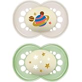 MAM Latex Pacifier for Babies +16 Months, Bright Neutral, 2 Units | Made of Natural Rubber Latex, Glow in the Dark, Symmetric