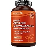 Nutravita Certified Organic Ashwagandha KSM-66® Root 6000mg - 60 Organic Ashwagandha High Strength Vegan Capsules with 500mg