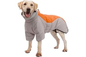 ALLSOPETS Abrigo Impermeable para Perros Medianos y Grandes, Chaqueta de Invierno Cálida con Tiras Reflectantes, Arnés Integrado, Abrigo Cortavientos para Climas Fríos (Naranja Ardiente, 5XL)