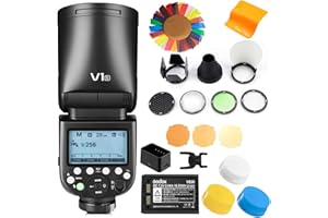 Godox V1-S TTL Flash Circolare Flash a Clip Lampeggiatore con kit di Accessori Godox AK-R1 per Fotocamera Sony Speedlite HSS da 2,4 G con Batteria Agli Ioni di Litio da 2600 mAh 1,5 sec.
