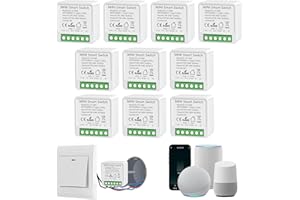 HNCY Interruptor WiFi Smart Life, 16A Relé Interruptor Inteligente Wi-Fi & Bluetooth, 2.4g Smart Light Switch Compatible con Asistente de Voz y Tuya, Smart Switch Alexa, Requiere Cable Neutro (10 piezas)