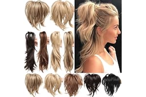 S-NOILITE Messy Bendable Claw on Ponytail Hairpiece Clip in Jaw with 3 Bendable Metals Synthetic Straight Fluffy Hair Extension Customizable Updo Style Ash Blonde
