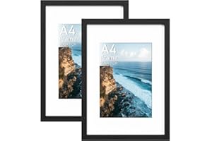 Histarzeda A4 Frame 21 x 29.7 cm Set of 2, Wooden Black A4 Picture Frame with Mount, A4 Frames for Family Photos Wall Display Horizontally or Vertically in Home, Office (Black)