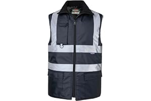 Oralidera Herren Sicherheitsweste Warm Ärmellos Jacke Warnweste Reflektierende Winterweste Hohe Sichtbarkeit Wasserdichte Gepolsterte Arbeitsweste für Handwerker