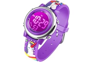 VenSten Unicorn Watch Gifts for Kids Age 3-10 - Upgrade 3D Cute Cartoon 7 Color Lights Kids Digital Waterproof Sports Outdoor Watches with Alarm Stopwatch for Girls Boys Little Child Purple