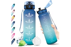 KollyKolla Gourde 1L, Bouteille d'eau Enfant, sans BPA, Étanche & Réutilisable, Gourde Sport avec Filtre et Marqueur de Temps, Gourde Motivation pour Enfant, Adulte, Cyclisme, Bureau, l'école, Camping