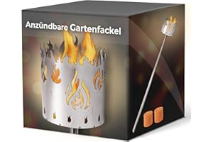 NOVALIV Gartenfackel für draußen Motiv Feuer 2X Brennelemente - Holzspäne mit Wachs - Schwedenfackel Pelletfackel Feuersäule Flammschalen Wachsfackel Gartenleuchte