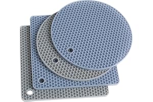 ORRDIFFI Topfuntersetzer aus Silikon für heiße Töpfe und Pfannen,Hot Pads,langlebige,rutschfeste Untersetzer,Hitzebeständige Matten，Langlebig,Flexibel (4 Stück Blau, Grau)