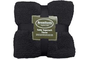 Brentfords Teddy Fleece Blanket Large Throw Over Bed Plush Super Soft Warm Sofa Bedspread, Black - 125 x 150 cm