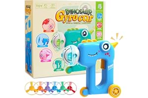 KIDCLOUD 5 6 7 Year Old Boys Toy Gift: Dinosaur Car for Kids Age 4-7 Boy Birthday Present Light Up Spinning Top Flying Disc Launcher Whistle Toys for 4+ Year Old Boys Girls Kid 4 In 1 Outdoor Garden Toy